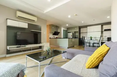 a living room with a couch and a tv at Internet celebrity train night market swimming pool free WiFi mrt 100m in Ban Tha Satu