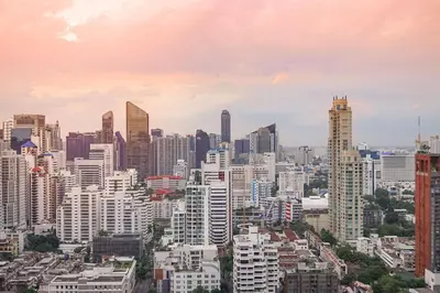 a view of a city skyline with buildings at Radisson Blu Plaza Bangkok in Bangkok