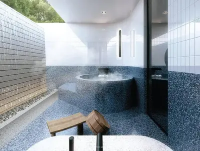 a bathroom with a sink and a bench in it at Luxury River View in Bangkok