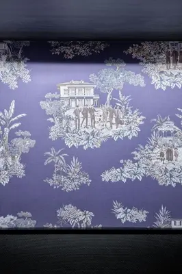 a blue and white wallpaper with elephants and a house at Madi Paidi Bangkok, Autograph Collection in Bangkok