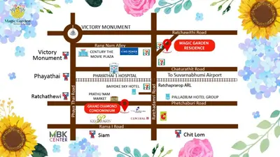 a map of the city of melbourne with flowers at Magic Garden Residence Bangkok in Bangkok