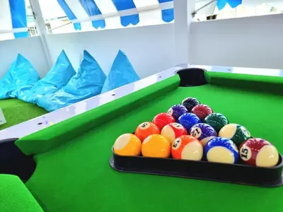 a tray of balls on a pool table at k4 be chill *Wongwianyai BTS_80m*Family&Friend* in Godown