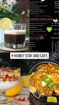 a page of a menu for honey stay and cafe at homey stay and cafe by hematoa in Bangkok
