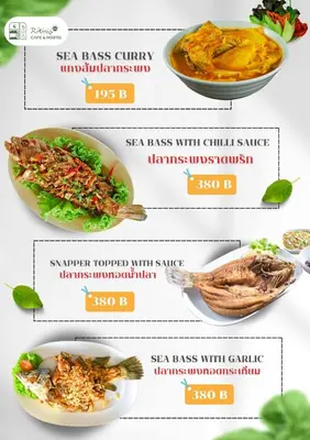 a flyer for a restaurant with different types of food at Rotinis Hostel in Pom Prap