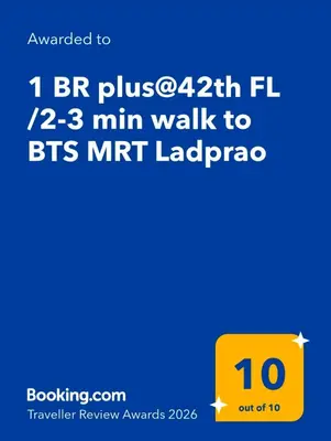 a screenshot of a cell phone with the text hr physics f at 1 BR plus@42th FL /2-3 min walk to BTS MRT Ladprao in Bangkok