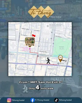 a map of a city with a bus on it at Ti Thong Hostel in Bangkok