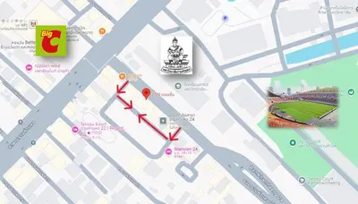 a map of a stadium with red arrows at LSN Mansion in Bangkok