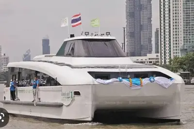 a large white boat in the water in a city at Old Town- mimi cozy studio *70 SQM good for family in Bangkok