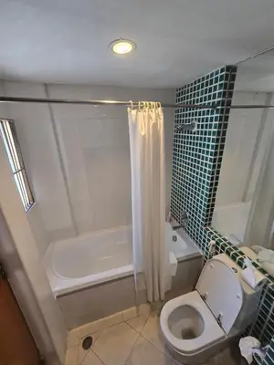a bathroom with a tub and a toilet and a shower at Riverside Bangkok Hotel in Bangkok