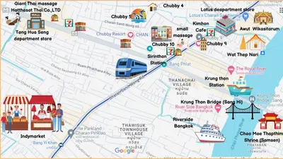 a map of a city with attractions at Chubby 5 in Bang O