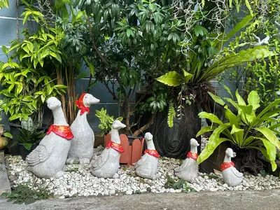 a group of rubber ducks in a garden at Baanfahsai in Makkasan