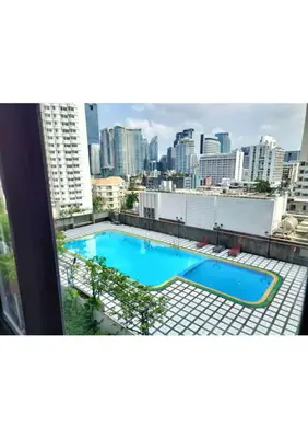 a view of a swimming pool on top of a building at Affordable Serviced Apartment Nana - Omni Tower Sukhumvit location in Bangkok