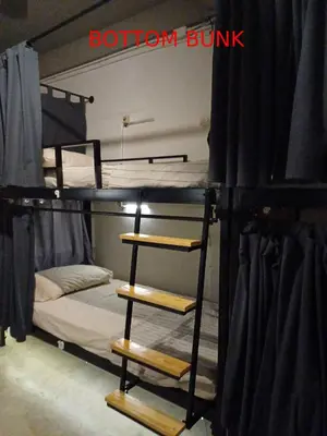 a bunk bed with a ladder in a room at Amsterdamned (อัมสเตอร์ดัมด์) in Bangkok