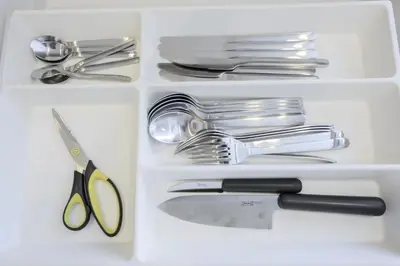 a white drawer with scissors and other kitchen utensils at 2 Bed 2 Bath / Luxury / 1 min walk to BTS Asok in Bangkok