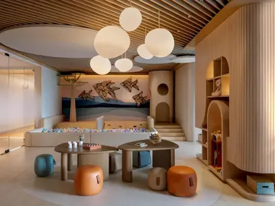a childrens room with two tables and a bed at Dusit Thani Bangkok in Bangkok