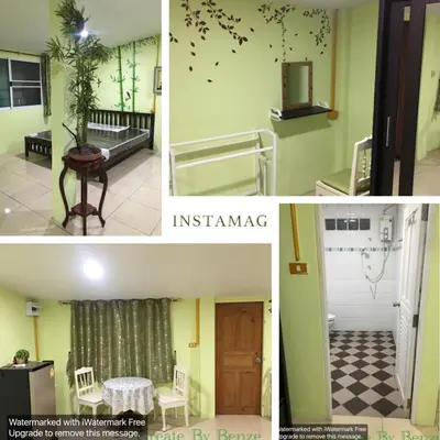 a collage of four pictures of a room with a door at GreenRoom Guest House Very Close Bangkok Hospital in Thailand in Bangkok