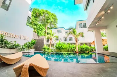 an image of a swimming pool in a house at 944summer villa曼谷中心Asok&Tong Lor800海天别墅 in Bangkok