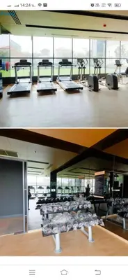 two pictures of a waiting room with chairs and tables at Owow o2 in Bang Chak