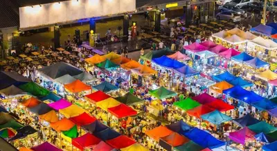 an overhead view of a crowd of people at an event at Rest@Ratchada hotel in Bangkok