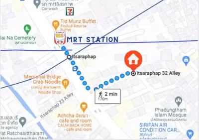 a map of the tk warner district at DaHouse next to MRT Itsaraphap exit1 in Bangkok Yai