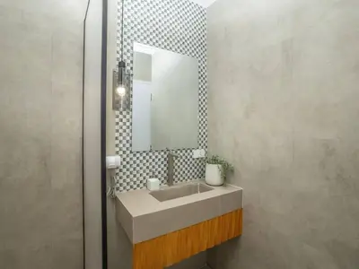 a bathroom with a sink and a mirror at Cozy studio room for 3 guests at Center-Silom - 5B in Bang Rak