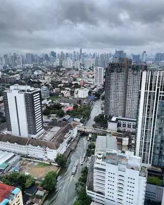 an aerial view of a city with tall buildings at 1BHK Apt High floor in Thonglor WiFi-Pool-Fitness in Bangkok