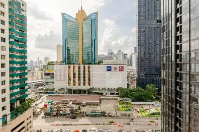 a view of a city with tall buildings at Pet Friendly Modern Nest Asoke in Bangkok