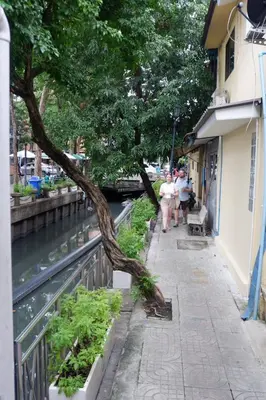 a tree on a sidewalk next to a canal at Oskar's House in Bangkok