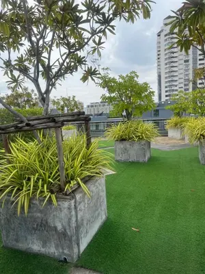 a park with green grass and trees and buildings at Spacious Bedroom- 2 mins from Train Station in Bangkok