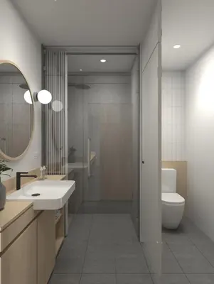 a bathroom with a shower and a sink and a toilet at The Publyc Hotel in Bangna
