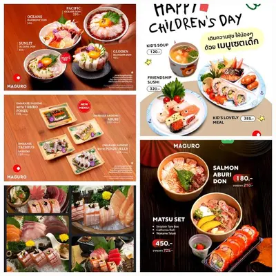 a collage of photos of a menu for a restaurant at River View Active 6 in Bangkok