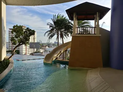 a slide in the middle of a water park at Sky Residence in Ekkamai in Bangkok