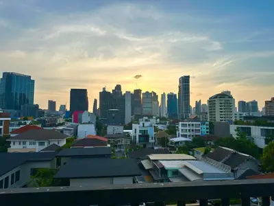 a view of a city skyline with buildings at Studio with view near Ekkamai in Bangkok