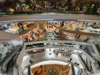 an overhead view of a shopping mall at The Studio at Sathorn Terrace in Bangkok