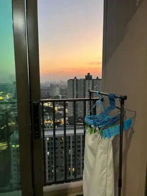 a balcony with a view of a city skyline at 1BR Free pool&gym fast WIFI Airport Link in Sathani Ban Hua Mak