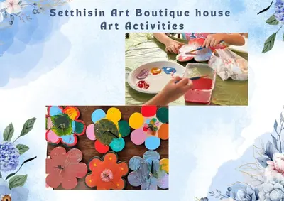 a collage of pictures ofpainting art bouquets at Setthisin Art Boutique House,Iconsiam,BTS Thonburi in Godown