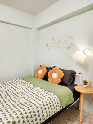 two teddy bears sitting on top of a bed at 804-STP Homely room Free Wi-Fi and Near BTS line in Bangkok