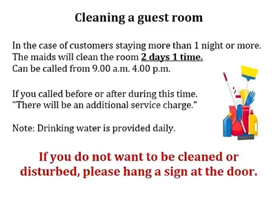 a flyer for cleaning a guest room with a text box at XX Mitr INN Sukhumvit 2 - BTS Nana in Bangkok