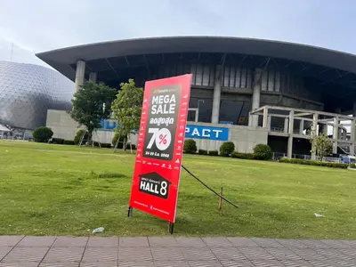 a sign in front of a large building at 4 guests condo near Impact, Wi-Fi & washer C5 in Ban Bang Phang