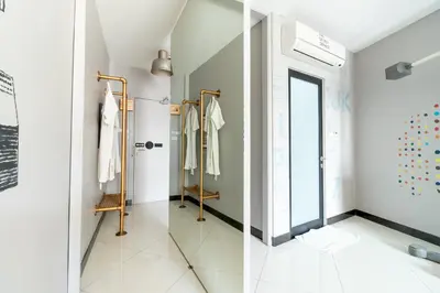 two views of a dressing room with white walls at The Secret Service in Bangkok