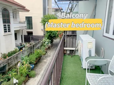 a garden on a balcony with the words bathroom master bedroom at HOME175 Peaceful 2BR near BTS & IconSiam in Bangkok