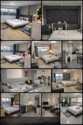 a collage of photos of a bedroom and a living room at IMPACT popular condo c5 แม่ตังค์ in Ban Bang Phang