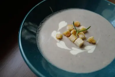 a plate of food with croutons on it at Lemoncurd Bread and Coffee in Bangkok