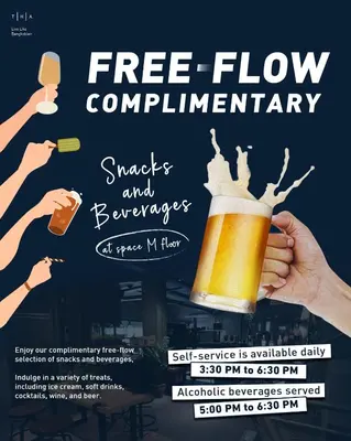 a flyer for a free flow competition with a glass of beer at THA City Loft by TH District in Bangkok