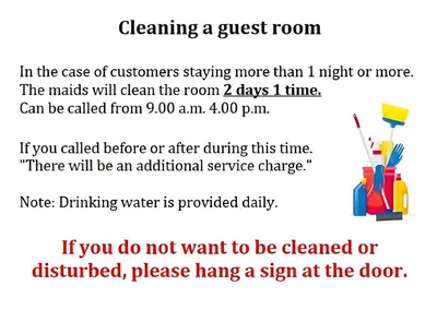 a flyer for cleaning a guest room with a text box at Stay On Sukhumvit Soi 11 - สเตย์ ออน สุขุมวิท 11 in Makkasan