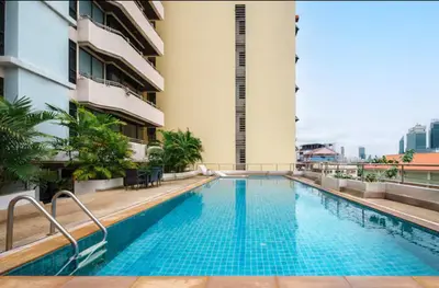 a swimming pool in the middle of a building at Modern 2 Bed Executive Unit - 5min to Nana BTS in Bangkok