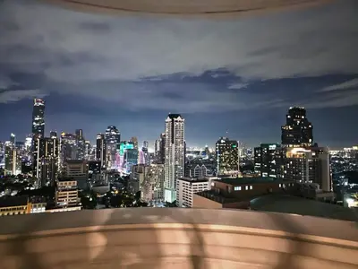 a view of a city skyline at night at NEW Bangkok centre-2 bedrooms Netflix 31 floor in Bangkok