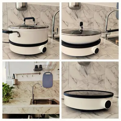 four pictures of a sink and a tub in a bathroom at Lumphini 3 Teakwood red at Steamy Location in Bangkok