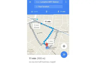 a map of a subway line with a red dot at SKY 10 Convenient near Lumphini Park and MRT in Bangkok