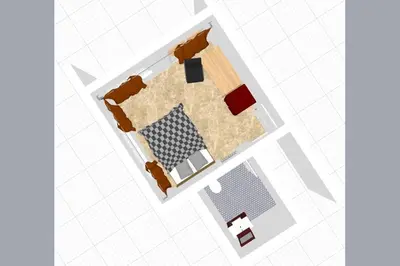 a floor plan of a room with a bed at SKY 14 Vibrant street Cozy n Cool near center in Bangkok